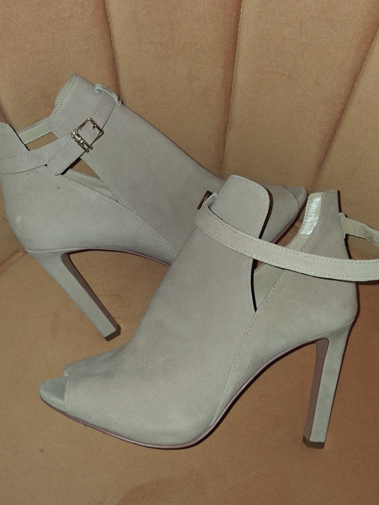 Michael Kors Shoes - Michael Kors Taupe Suede Peep-Toe Ankle Strap Heels
